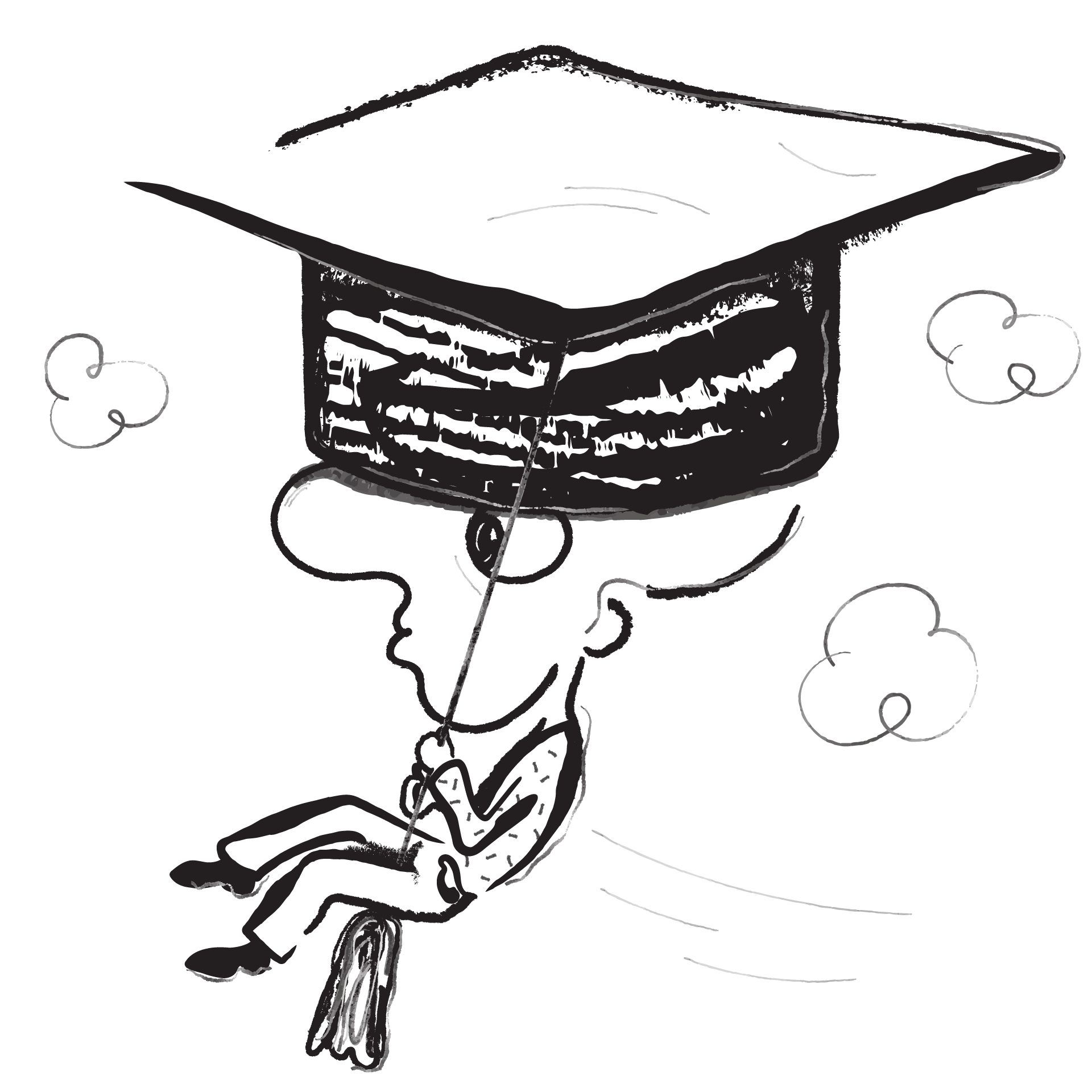 abstract illustration of a flying person with a graduation hat.